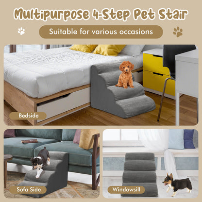 4-Tier Foam Non-Slip Dog Steps with Washable Zippered Cover, Gray Dog Supplies   at Gallery Canada