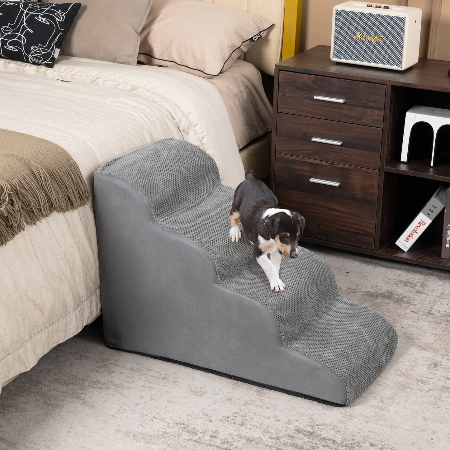 4-Tier Foam Non-Slip Dog Steps with Washable Zippered Cover, Gray Dog Supplies   at Gallery Canada