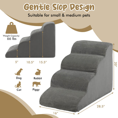 4-Tier Foam Non-Slip Dog Steps with Washable Zippered Cover, Gray Dog Supplies   at Gallery Canada