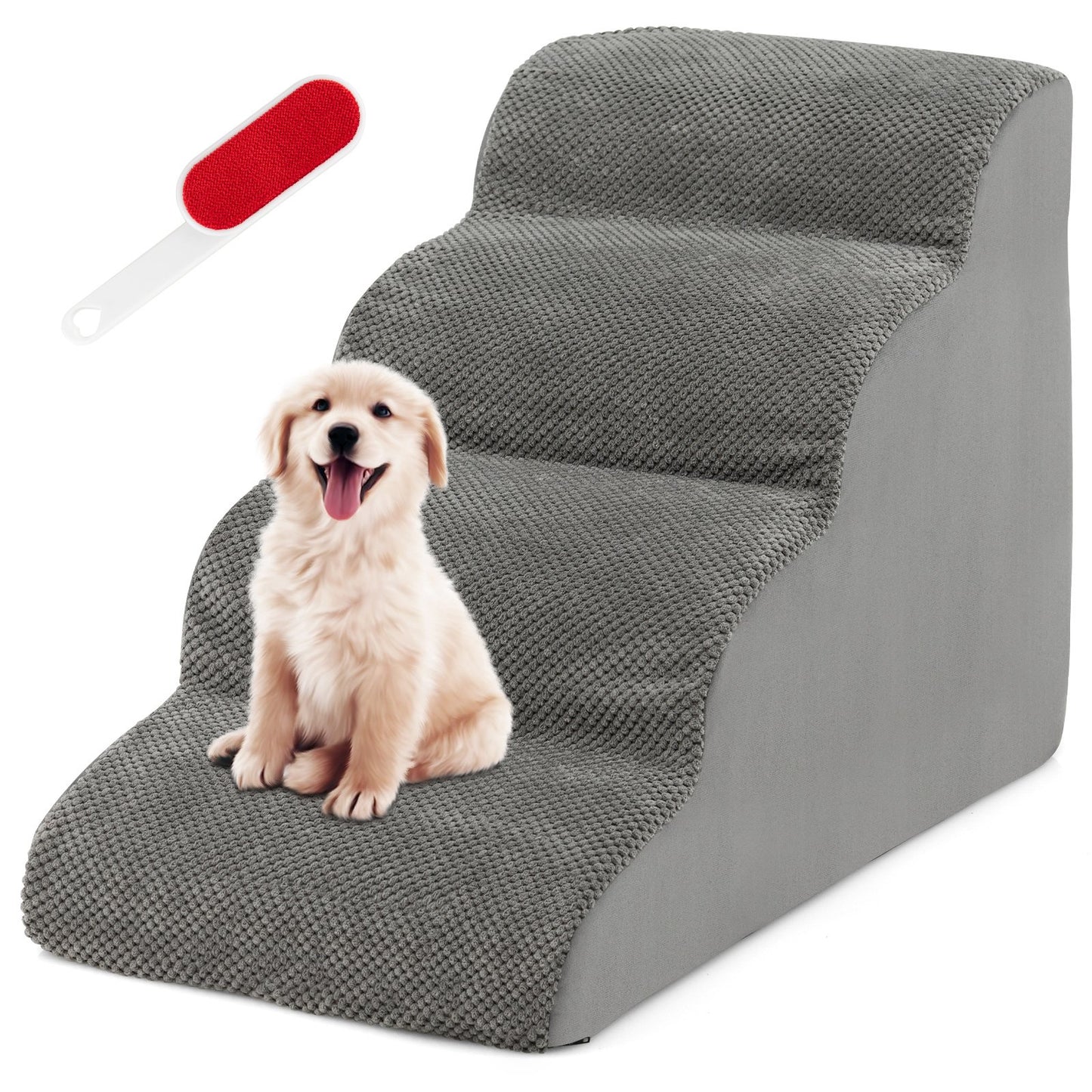 4-Tier Foam Non-Slip Dog Steps with Washable Zippered Cover, Gray Dog Supplies   at Gallery Canada