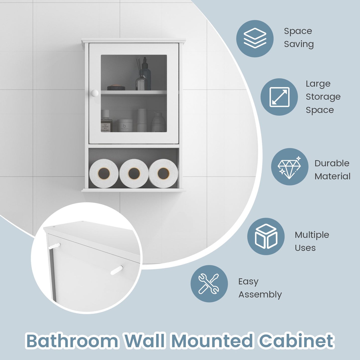 Bathroom Wall Mounted Adjustable Hanging Storage Medicine Cabinet, White Wall Cabinets   at Gallery Canada