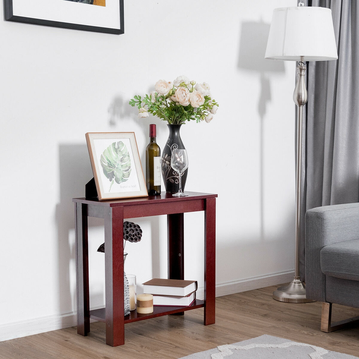 2-Tier Modern Compact End Table with Storage Shelf, Espresso End & Side Tables   at Gallery Canada