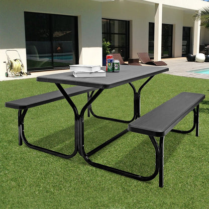 HDPE Outdoor Picnic Table Bench Set with Metal Base, Black Picnic Tables   at Gallery Canada