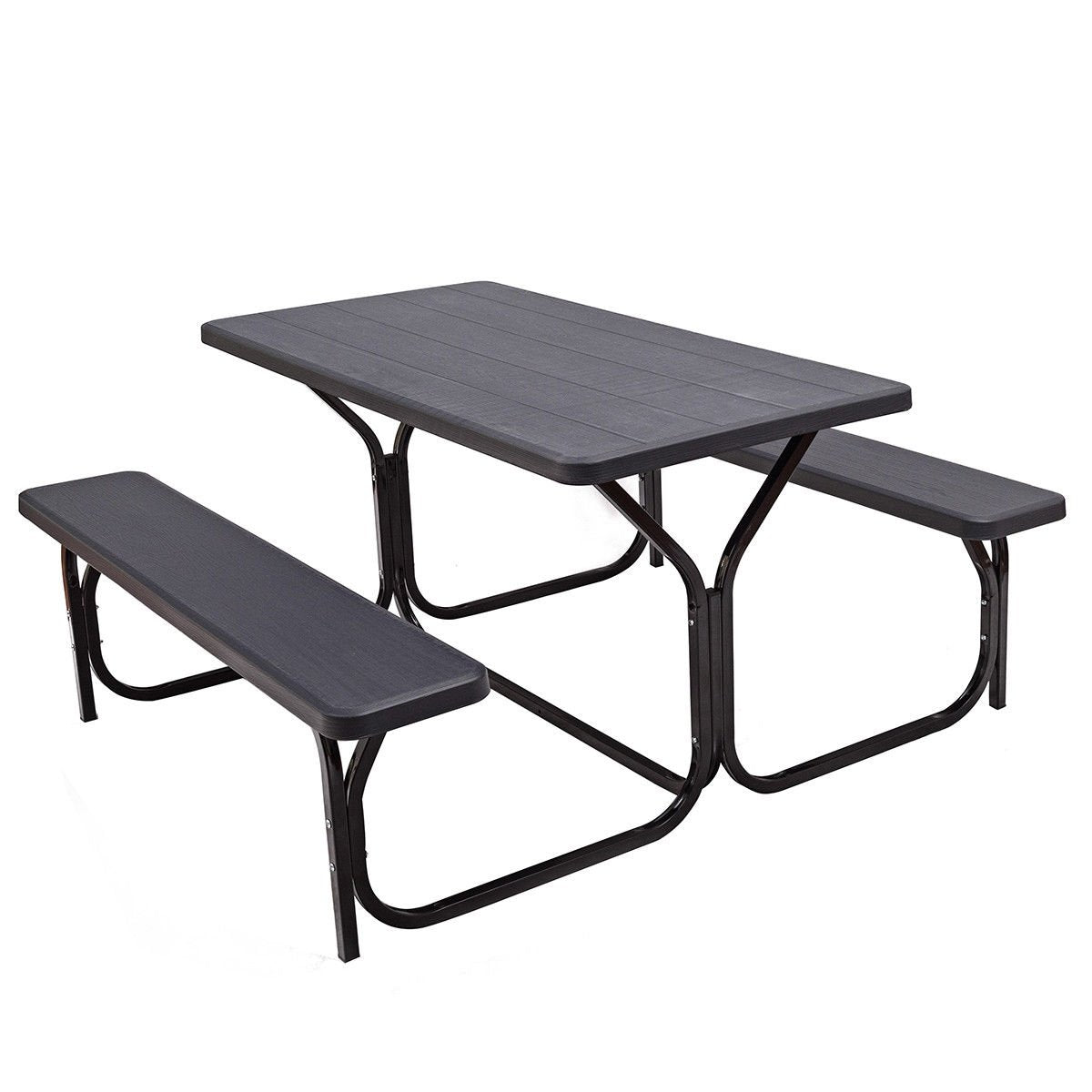 HDPE Outdoor Picnic Table Bench Set with Metal Base, Black Picnic Tables   at Gallery Canada