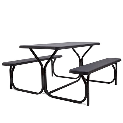 HDPE Outdoor Picnic Table Bench Set with Metal Base, Black Picnic Tables   at Gallery Canada