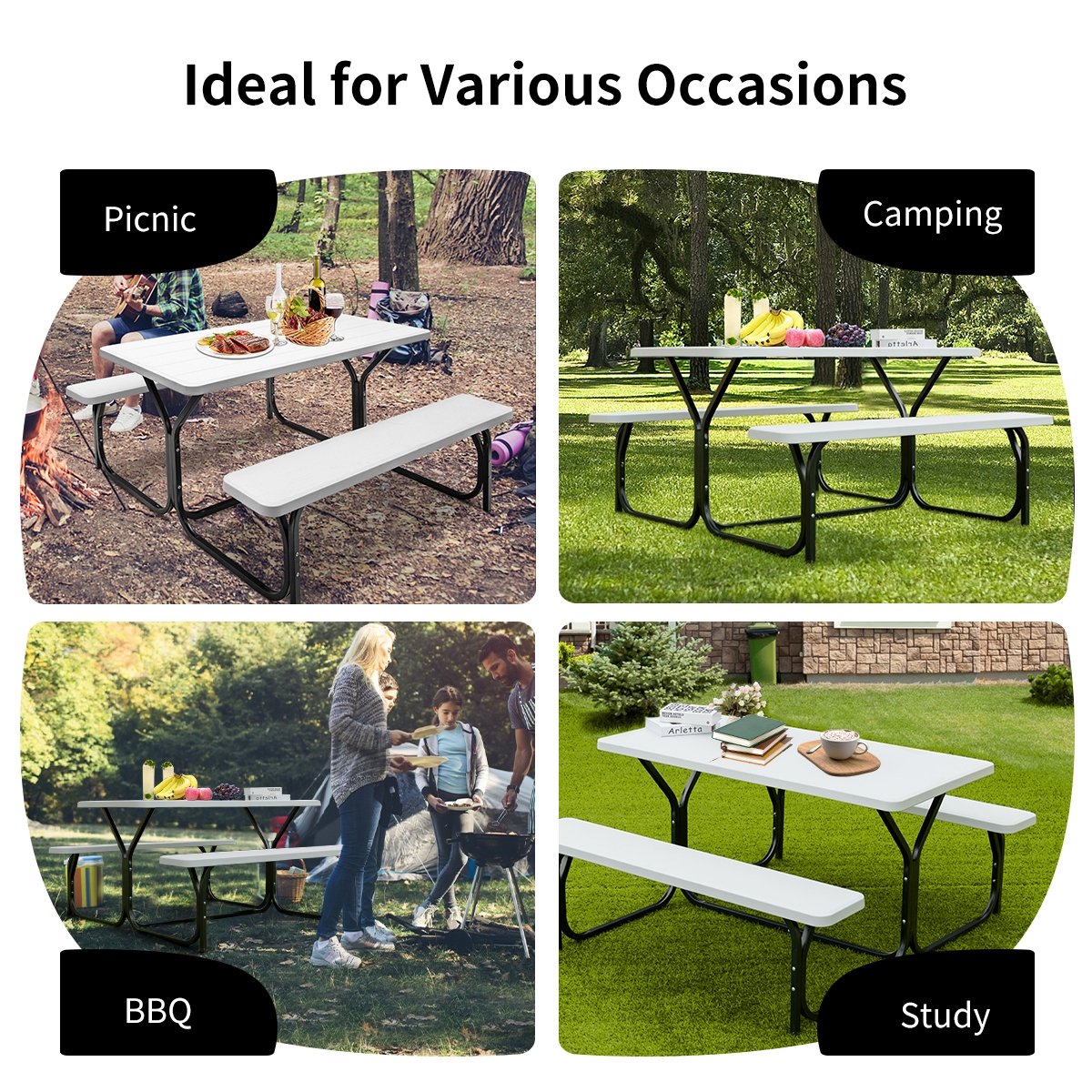 Picnic Table Bench Set for Outdoor Camping , White Picnic Tables   at Gallery Canada