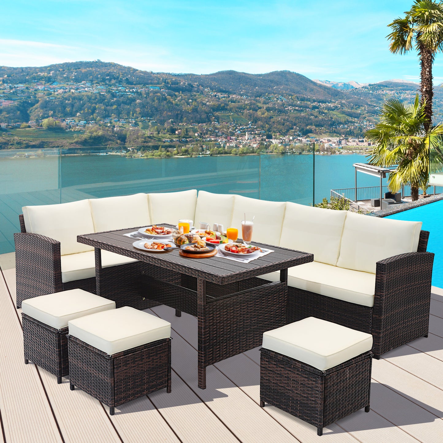 7 Pieces Wicker Patio Furniture Set, White Patio Furniture Sets   at Gallery Canada