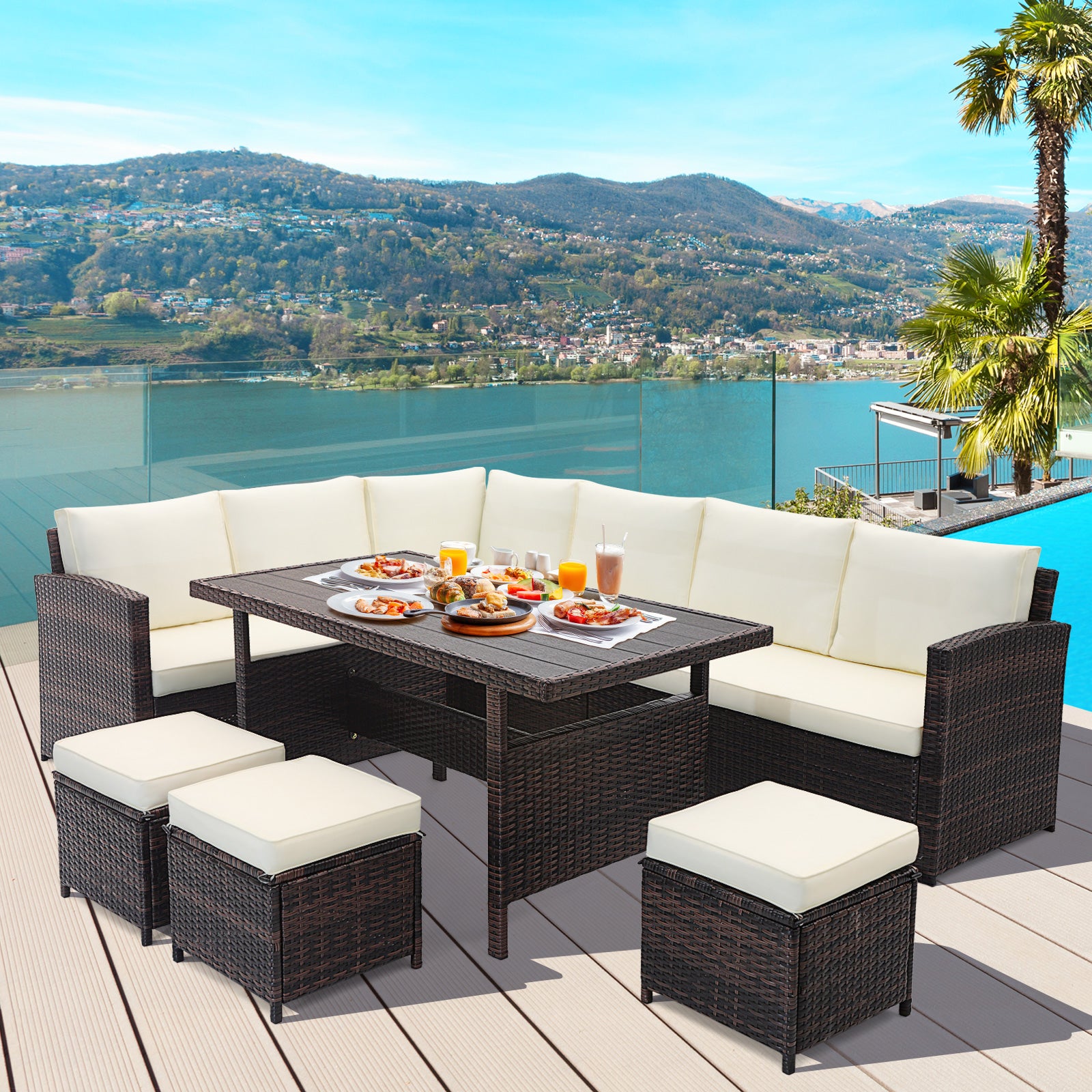 7 Pieces Wicker Patio Furniture Set, White Patio Furniture Sets   at Gallery Canada