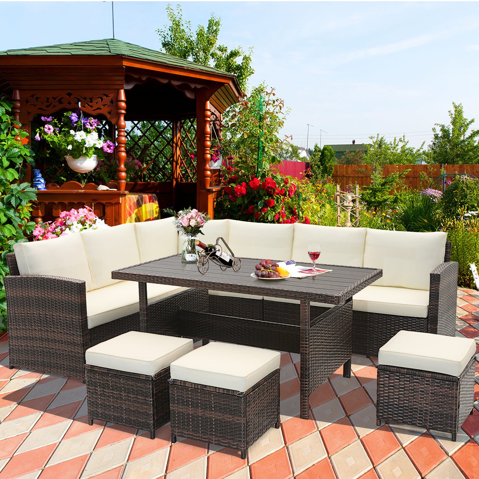 7 Pieces Wicker Patio Furniture Set, White Patio Furniture Sets   at Gallery Canada