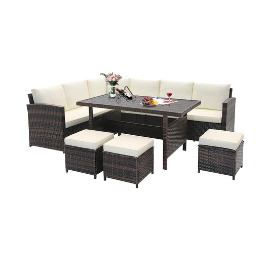 7 Pieces Wicker Patio Furniture Set, White - Gallery Canada