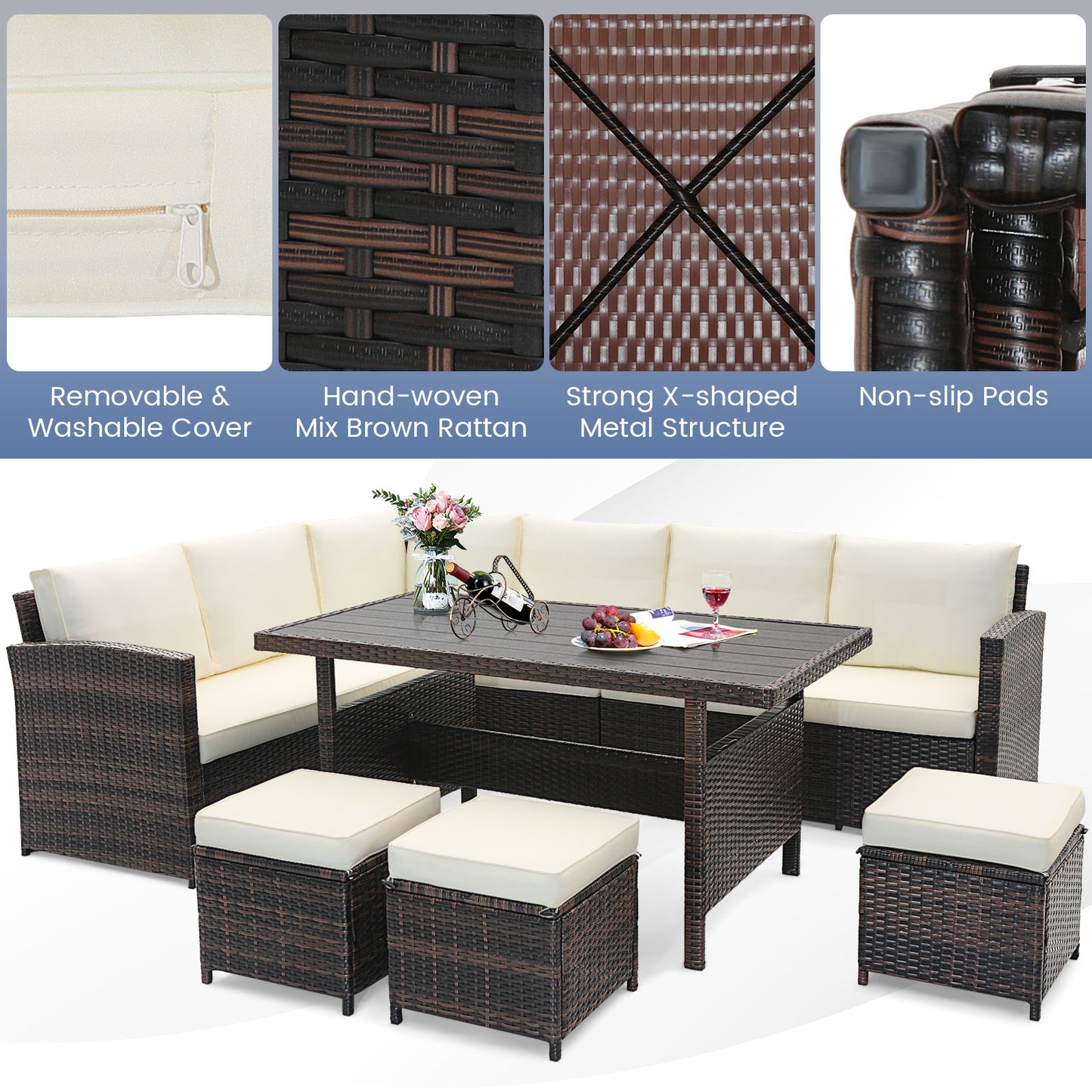 7 Pieces Wicker Patio Furniture Set, White Patio Furniture Sets   at Gallery Canada