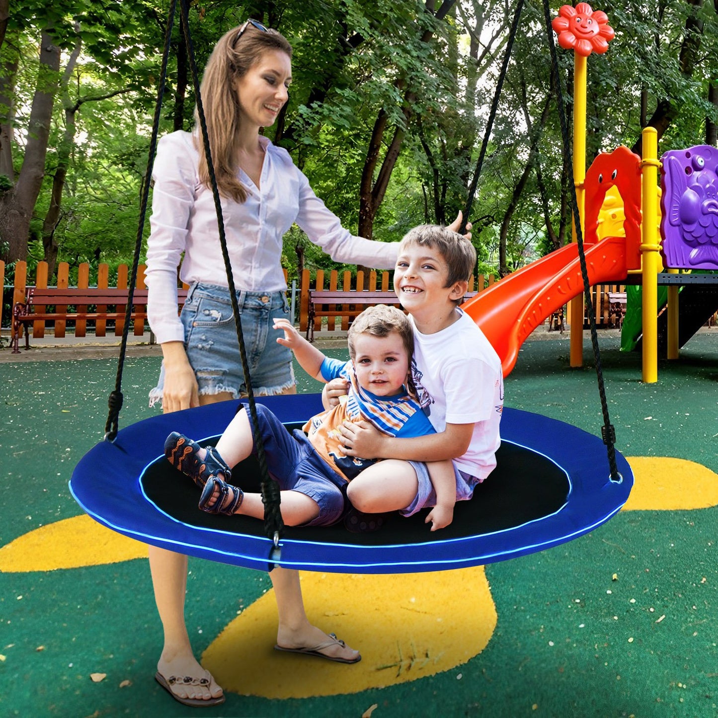 40 Inches Saucer Tree Swing for Kids and Adults, Navy Swing & Playsets   at Gallery Canada