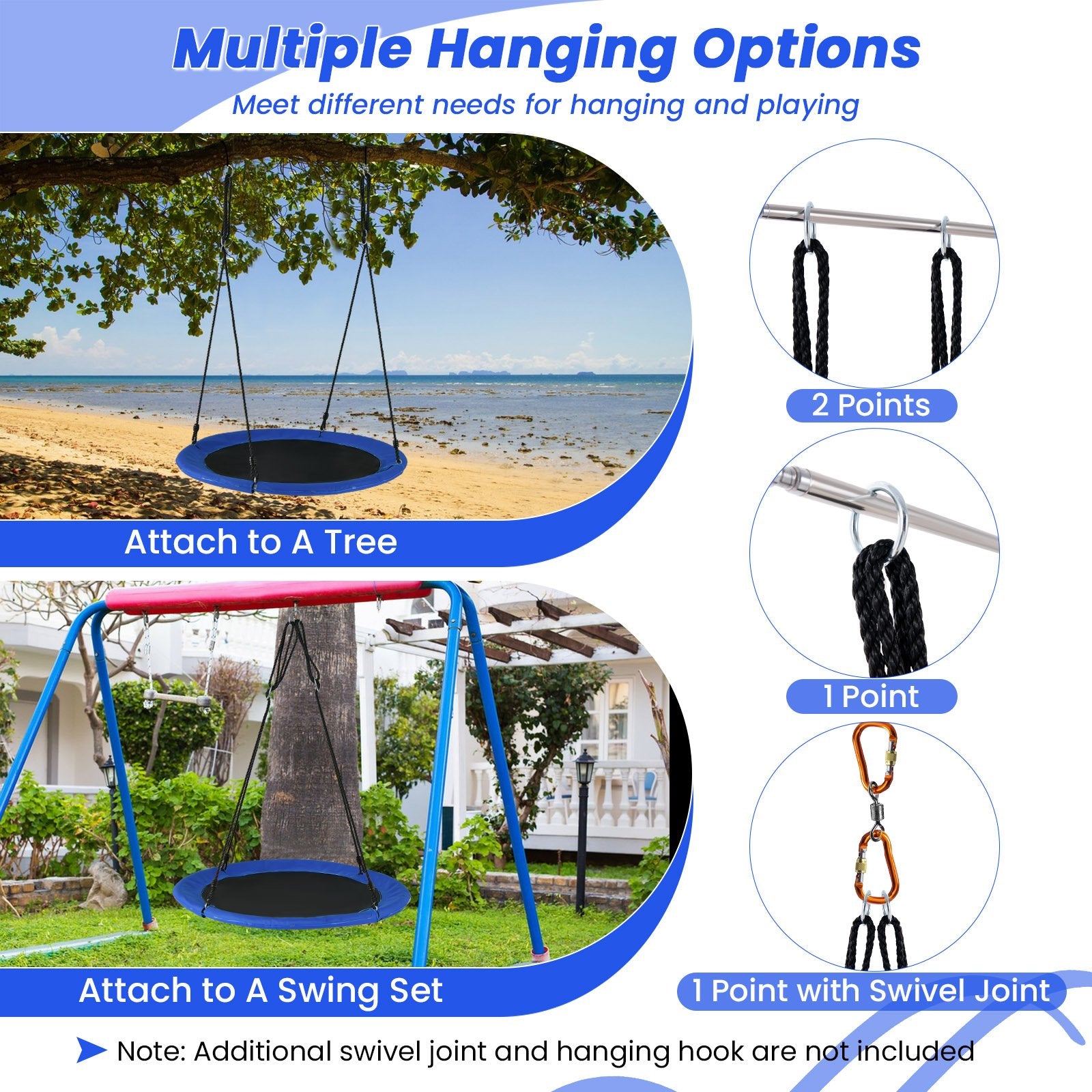 40 Inches Saucer Tree Swing for Kids and Adults, Navy Swing & Playsets   at Gallery Canada