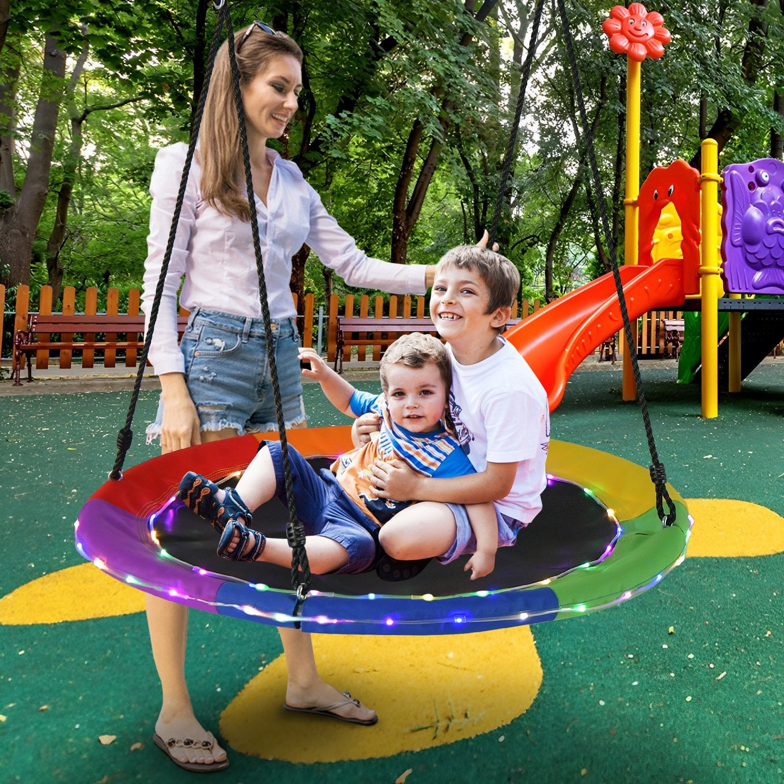 40 Inches Saucer Tree Swing for Kids and Adults, Multicolor Swing & Playsets   at Gallery Canada