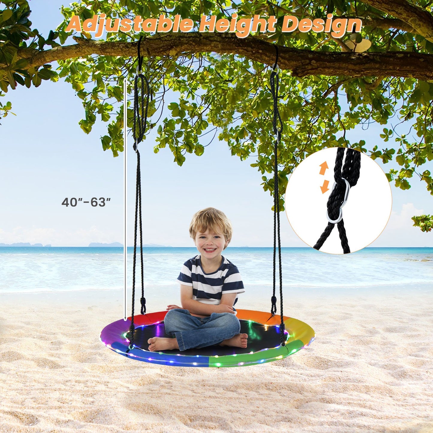 40 Inches Saucer Tree Swing for Kids and Adults, Multicolor Swing & Playsets   at Gallery Canada