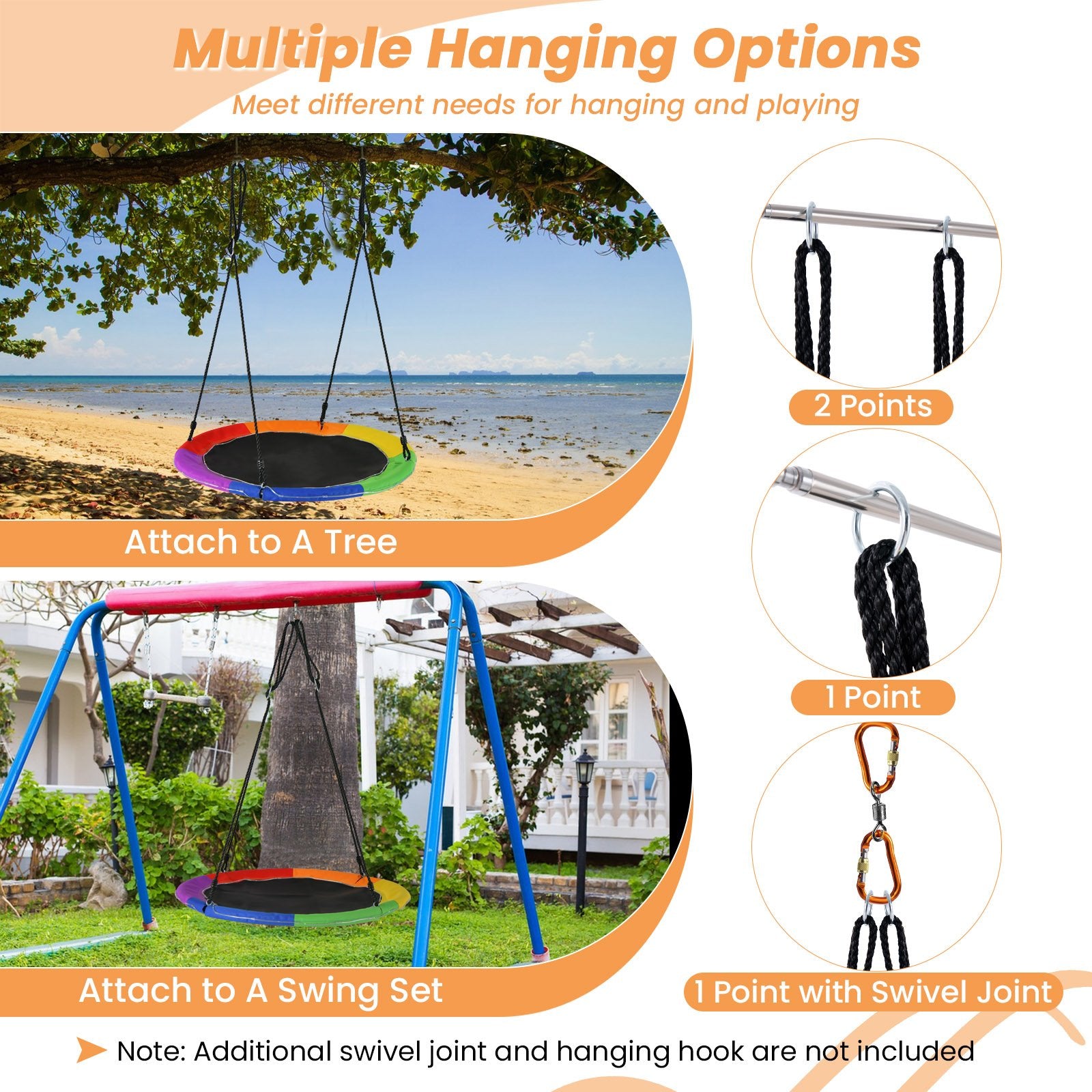 40 Inches Saucer Tree Swing for Kids and Adults, Multicolor Swing & Playsets   at Gallery Canada