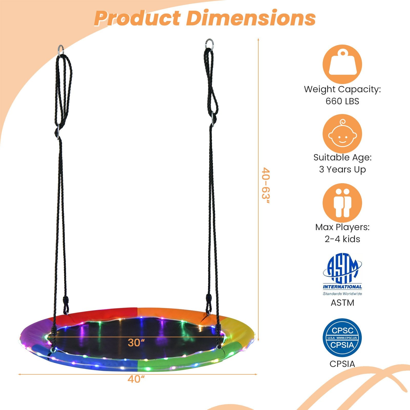 40 Inches Saucer Tree Swing for Kids and Adults, Multicolor Swing & Playsets   at Gallery Canada