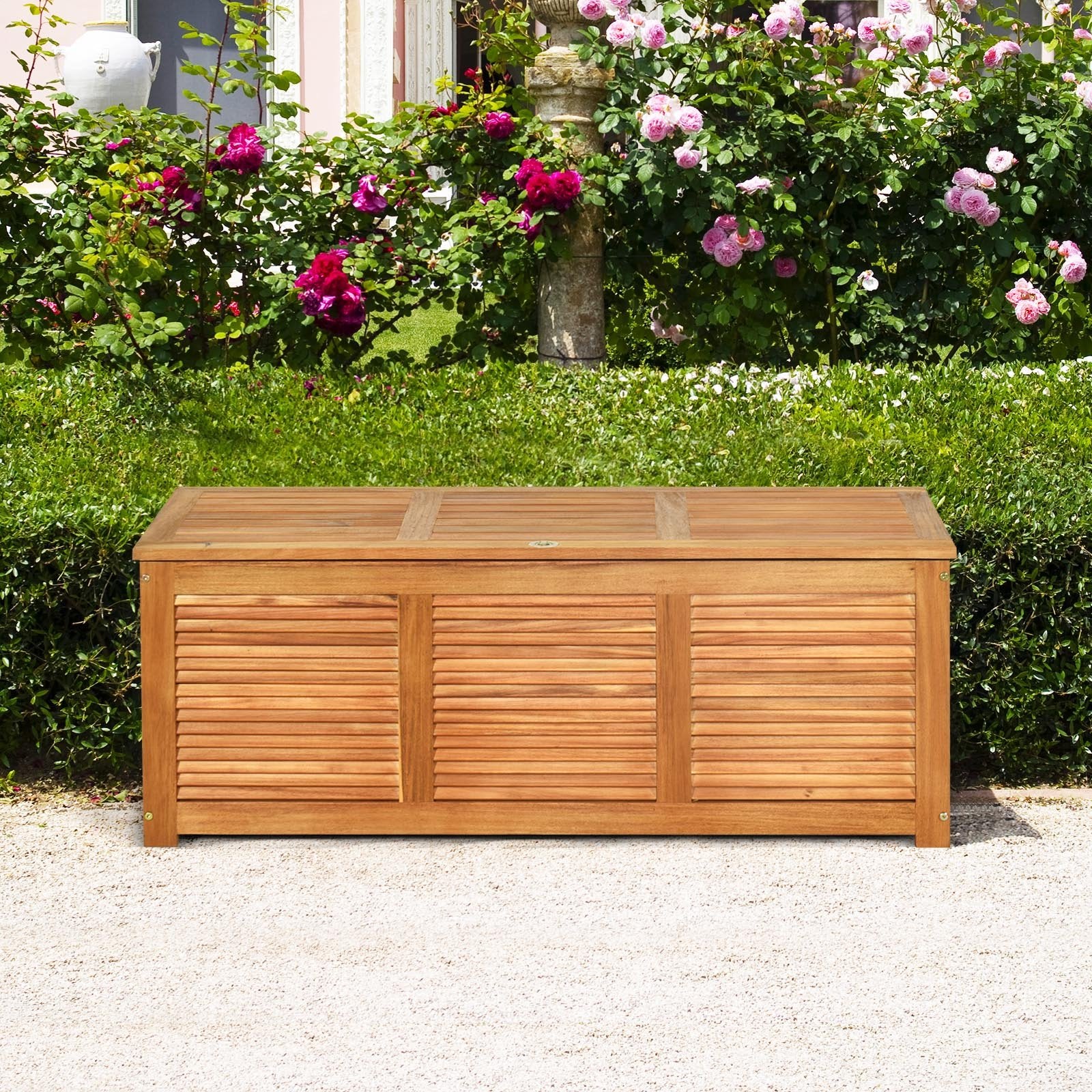 47 Gallon Acacia Wood Storage Bench Box for Patio Garden Deck, Natural - Gallery Canada