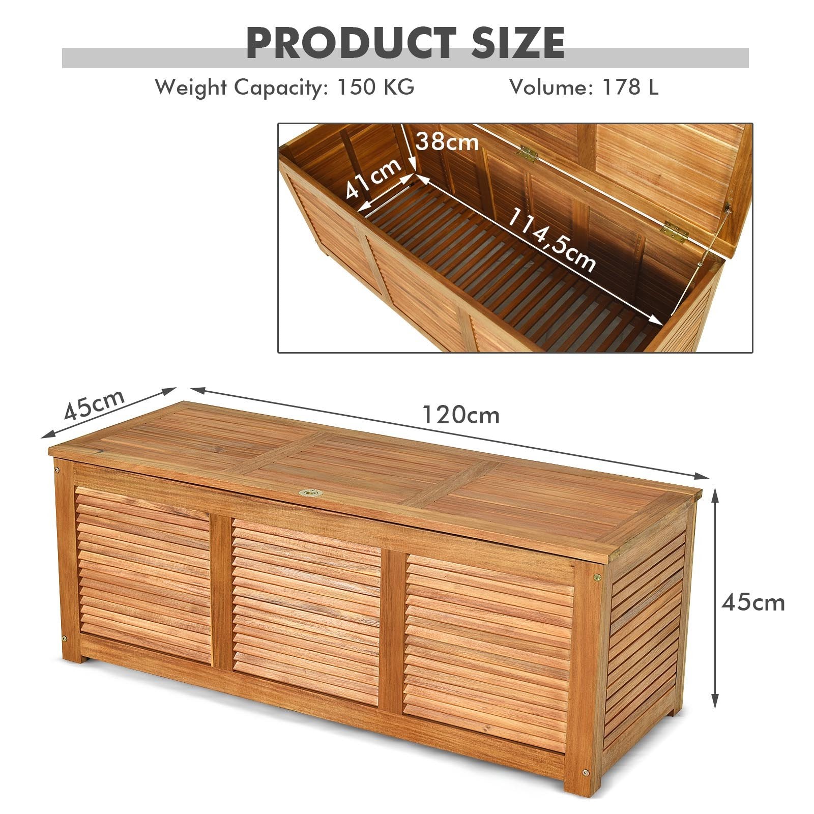 47 Gallon Acacia Wood Storage Bench Box for Patio Garden Deck, Natural Sheds & Outdoor Storage   at Gallery Canada