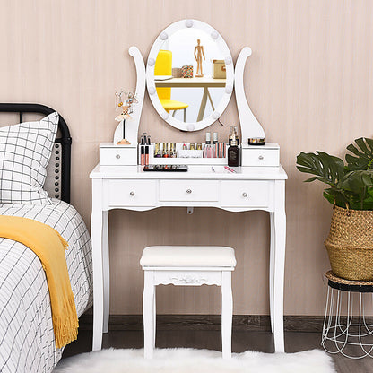 10 Dimmable Lights Vanity Table Set with Lighted Mirror and Cushioned Stool, White Makeup Vanities   at Gallery Canada