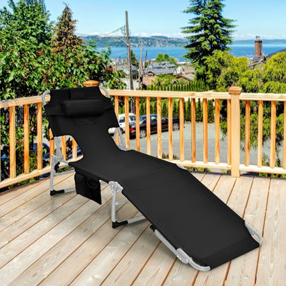 Folding Beach Lounge Chair with Pillow for Outdoor, Black Outdoor Chaise Lounges   at Gallery Canada