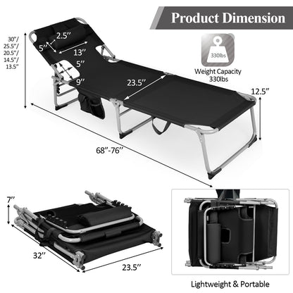 Folding Beach Lounge Chair with Pillow for Outdoor, Black Outdoor Chaise Lounges   at Gallery Canada