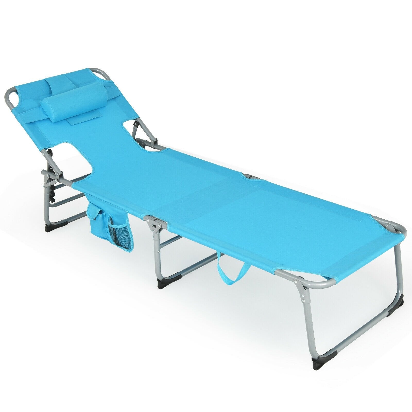 Folding Beach Lounge Chair with Pillow for Outdoor, Turquoise Outdoor Chaise Lounges   at Gallery Canada