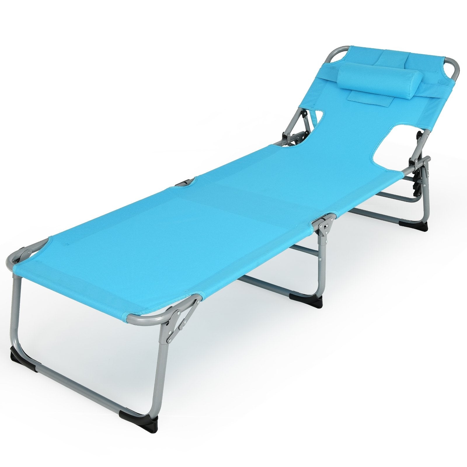 Folding Beach Lounge Chair with Pillow for Outdoor, Turquoise Outdoor Chaise Lounges   at Gallery Canada