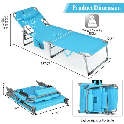 Folding Beach Lounge Chair with Pillow for Outdoor, Turquoise Outdoor Chaise Lounges   at Gallery Canada