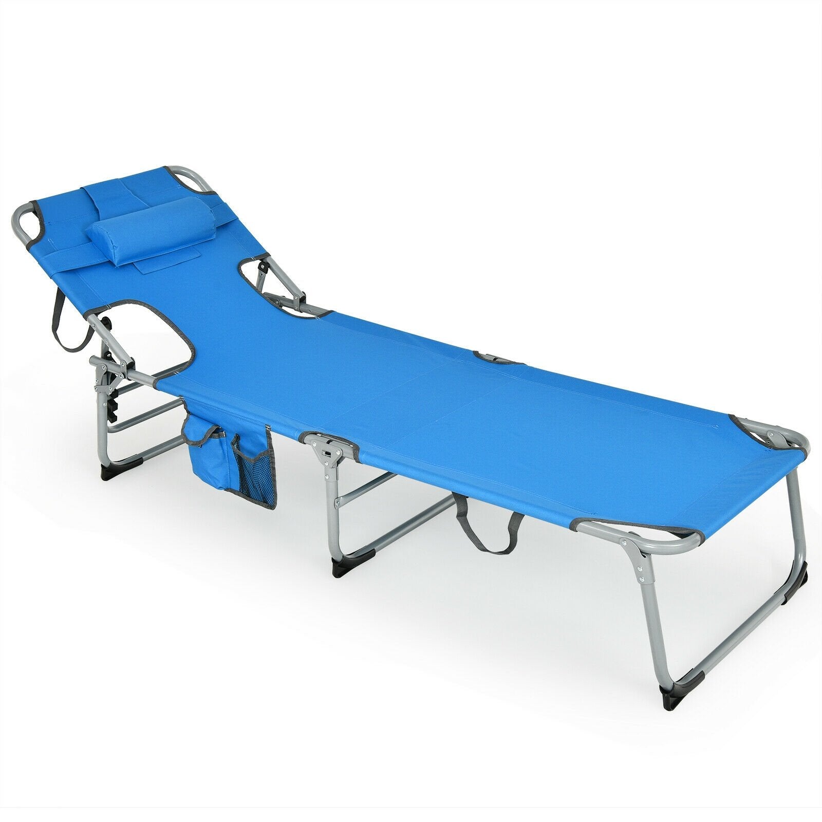 Folding Beach Lounge Chair with Pillow for Outdoor, Blue Outdoor Chaise Lounges   at Gallery Canada