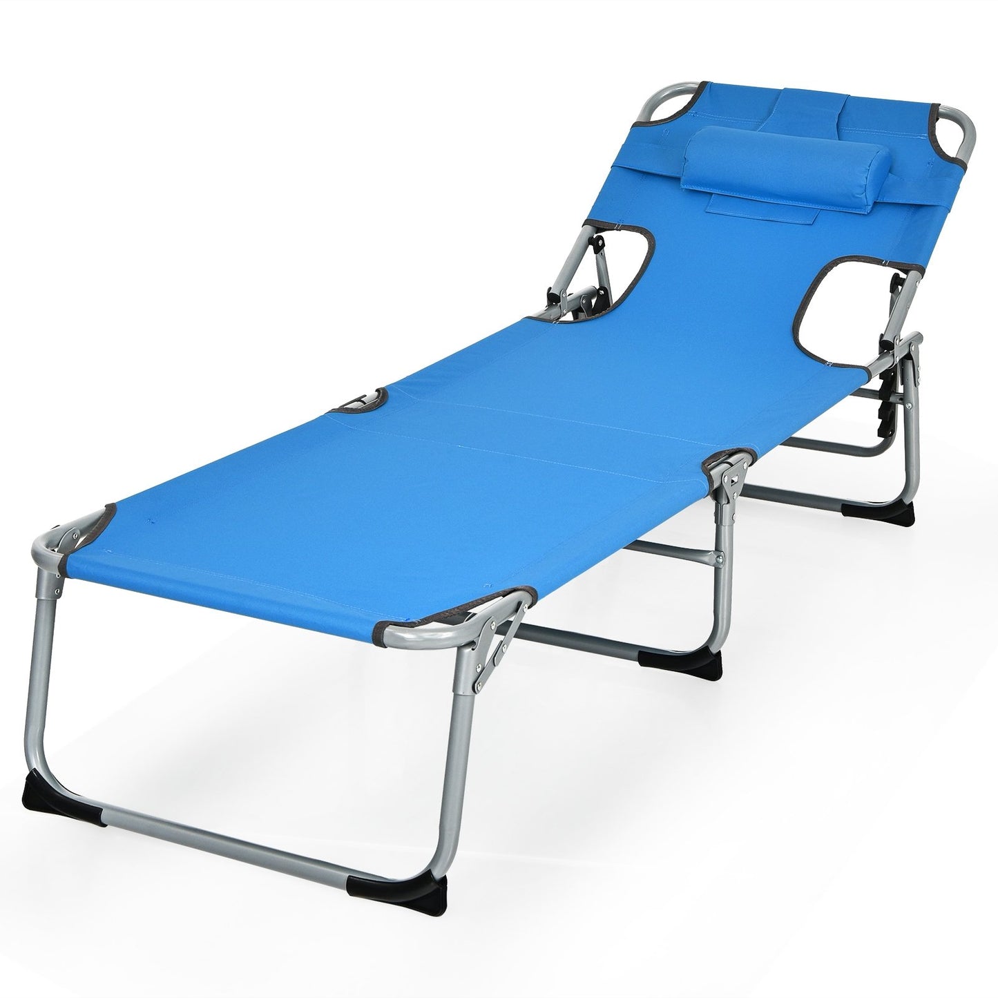 Folding Beach Lounge Chair with Pillow for Outdoor, Blue - Gallery Canada