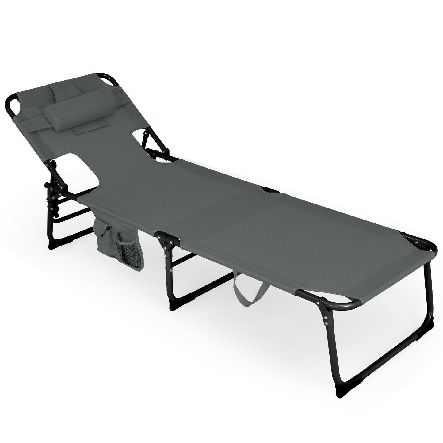 Folding Beach Lounge Chair with Pillow for Outdoor, Gray - Gallery Canada