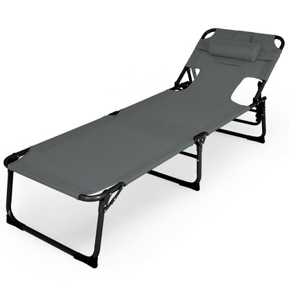 Folding Beach Lounge Chair with Pillow for Outdoor, Gray Outdoor Chaise Lounges   at Gallery Canada