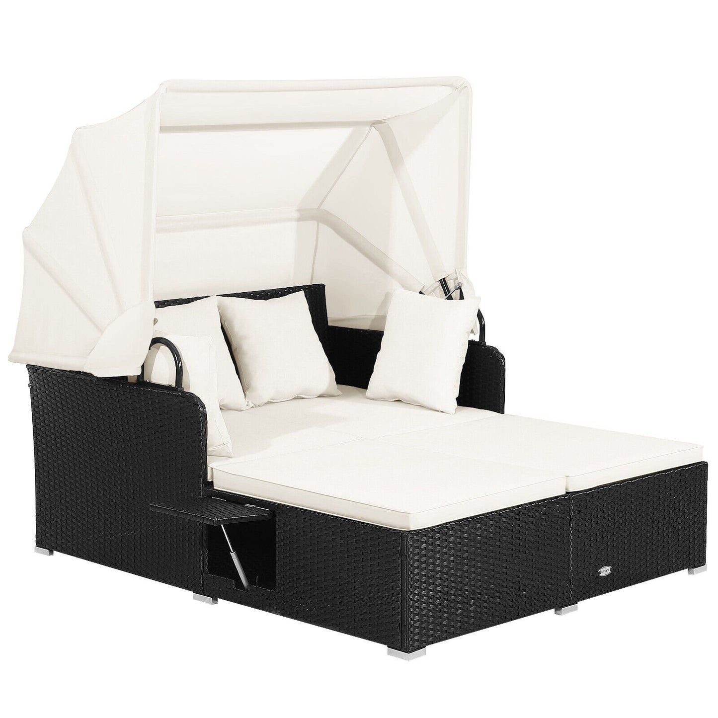 Patio Rattan Daybed with Retractable Canopy and Side Tables, Off White Outdoor Sectionals   at Gallery Canada