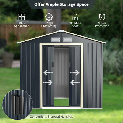 7 Feet x 4 Feet Metal Storage Shed with Sliding Double Lockable Doors, Gray - Gallery Canada