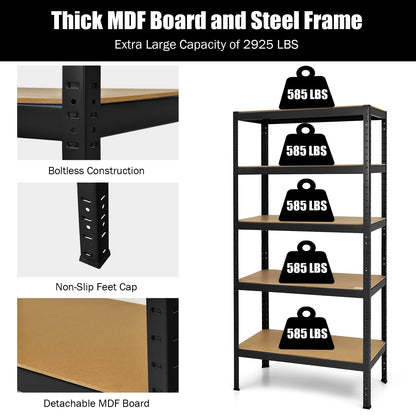 71 inch Heavy Duty Steel Adjustable 5 Level Storage Shelves, Black - Gallery Canada