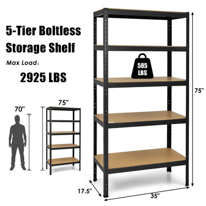 71 inch Heavy Duty Steel Adjustable 5 Level Storage Shelves, Black - Gallery Canada