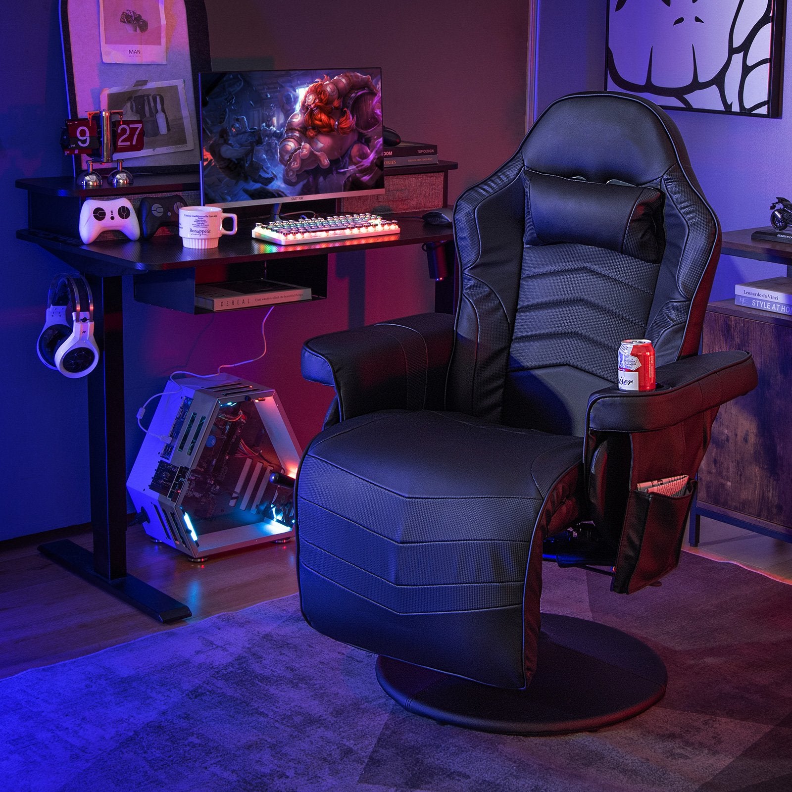 Massage Video Gaming Recliner Chair with Adjustable Height, Black Gaming Chairs   at Gallery Canada