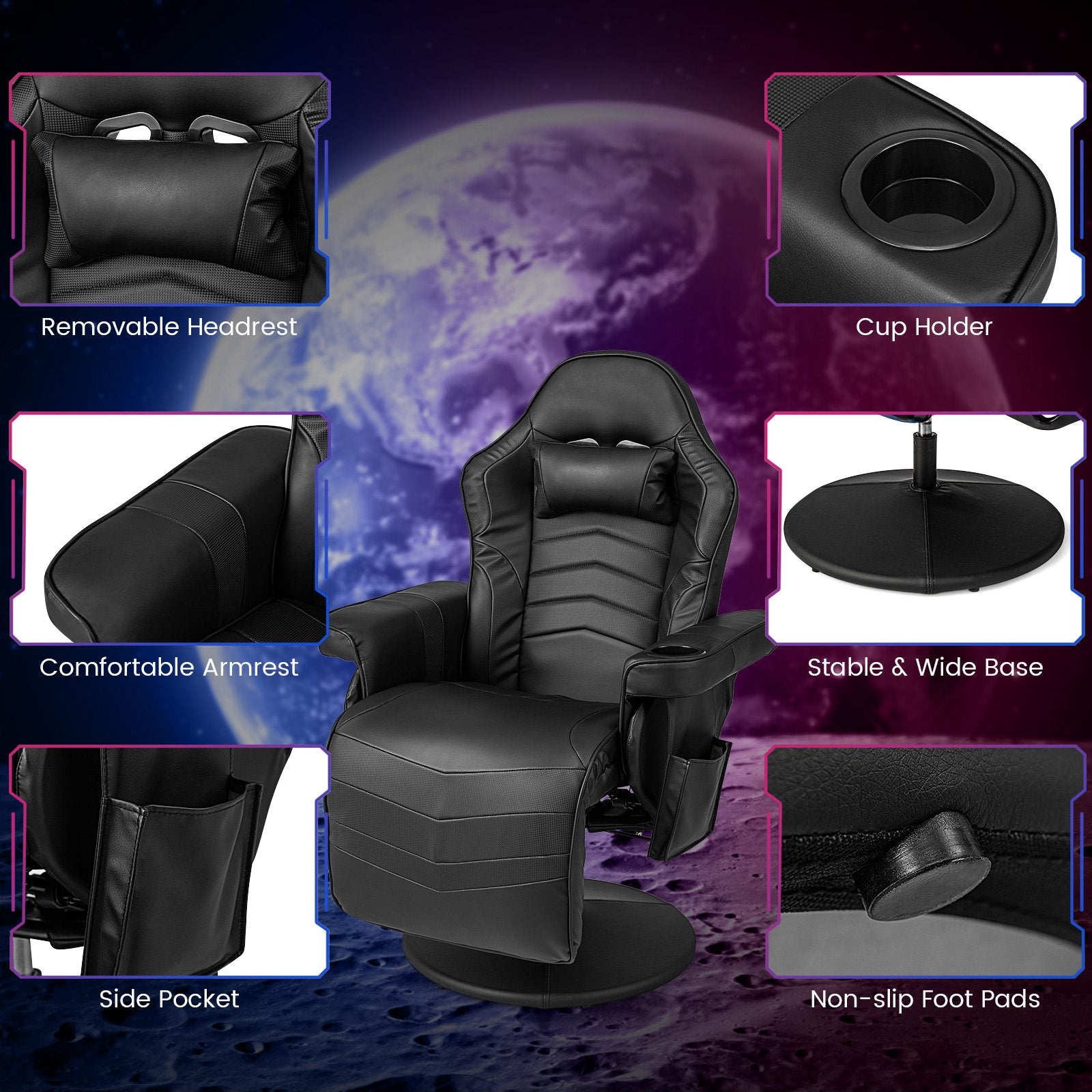 Massage Video Gaming Recliner Chair with Adjustable Height, Black Gaming Chairs   at Gallery Canada