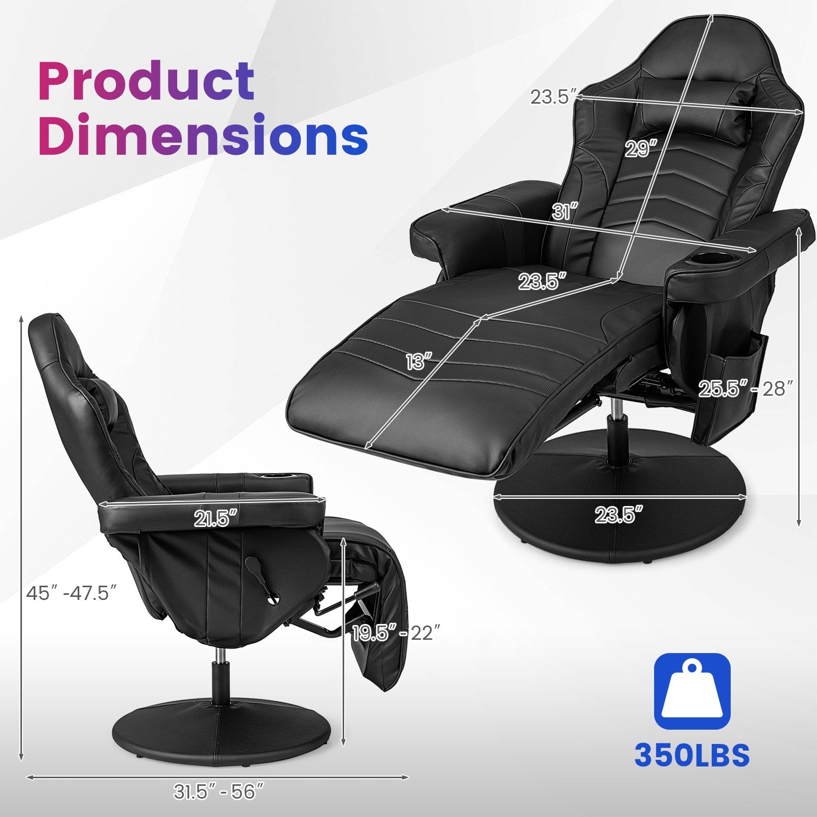 Massage Video Gaming Recliner Chair with Adjustable Height, Black Gaming Chairs   at Gallery Canada