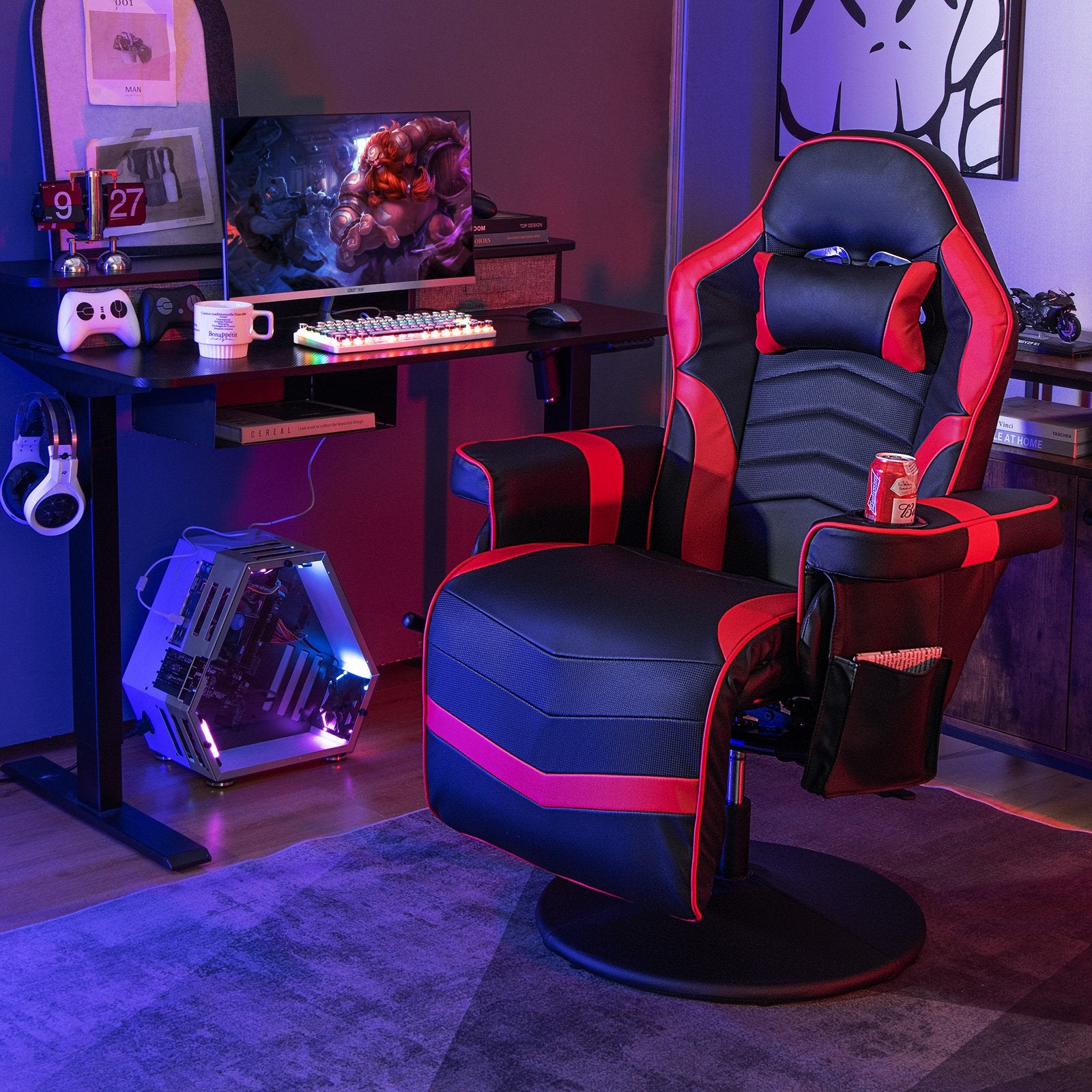 Massage Video Gaming Recliner Chair with Adjustable Height, Red Gaming Chairs   at Gallery Canada