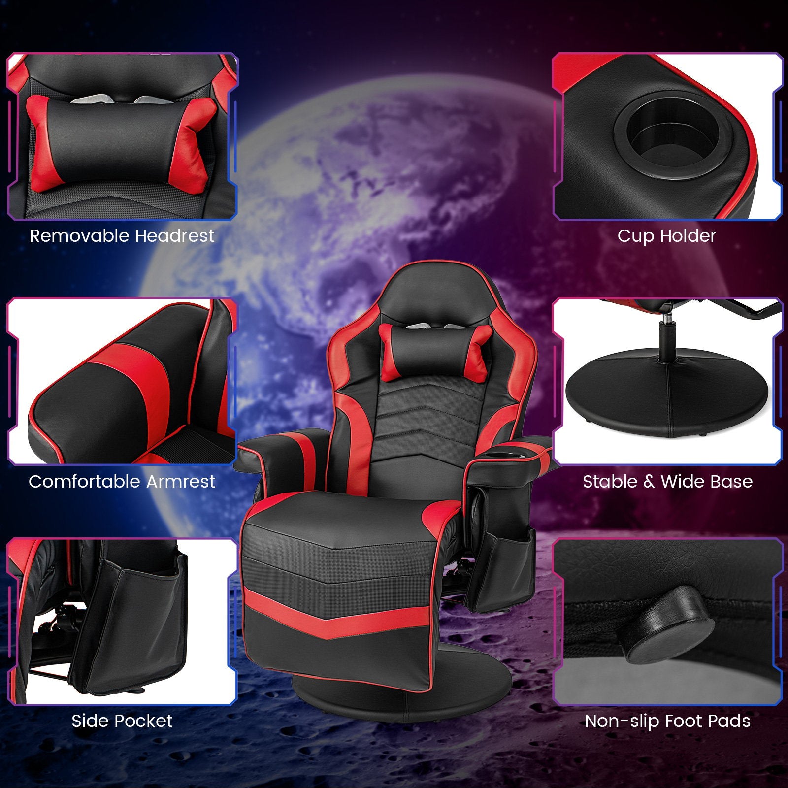 Massage Video Gaming Recliner Chair with Adjustable Height, Red Gaming Chairs   at Gallery Canada