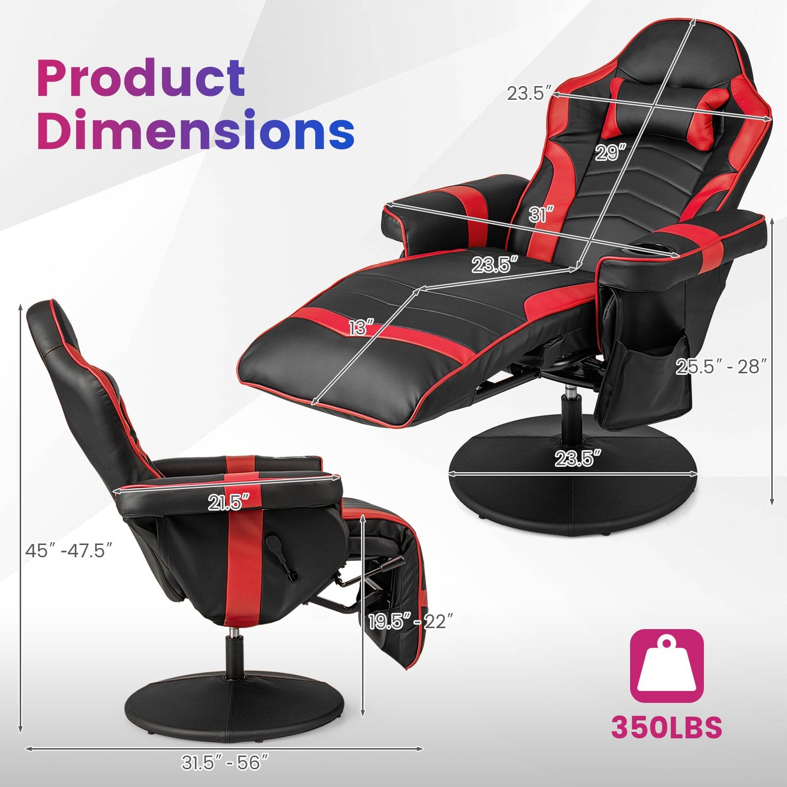 Massage Video Gaming Recliner Chair with Adjustable Height, Red Gaming Chairs   at Gallery Canada