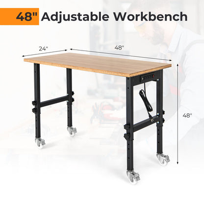 48"×24" Adjustable Height Mobile Workbench with Caster, Natural - Gallery Canada