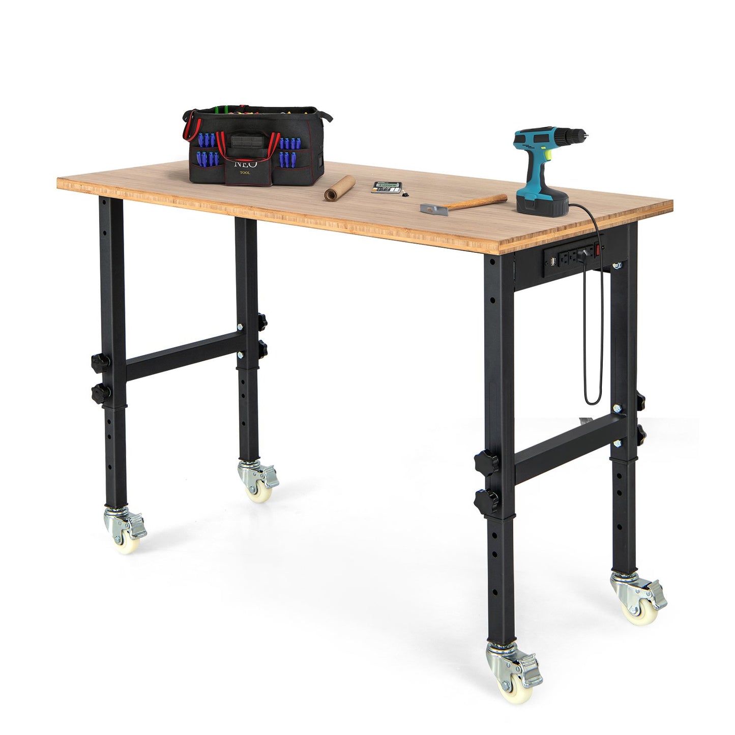 48"×24" Adjustable Height Mobile Workbench with Caster, Natural - Gallery Canada