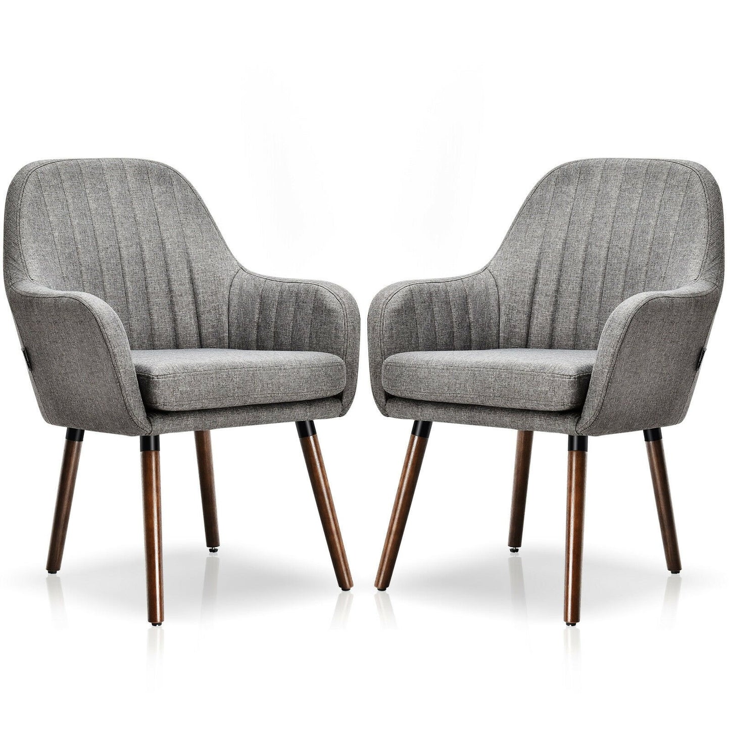 Set of 2 Fabric Upholstered Accent Chairs with Wooden Legs, Gray Accent Chairs   at Gallery Canada