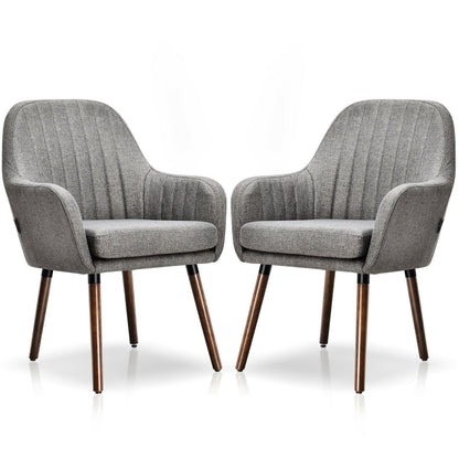 Set of 2 Fabric Upholstered Accent Chairs with Wooden Legs, Gray Accent Chairs   at Gallery Canada