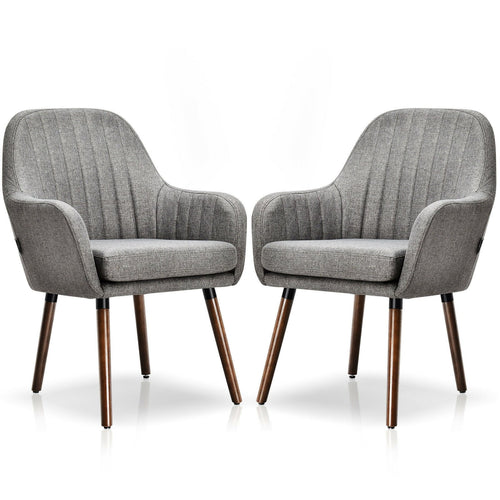 Set of 2 Fabric Upholstered Accent Chairs with Wooden Legs, Gray