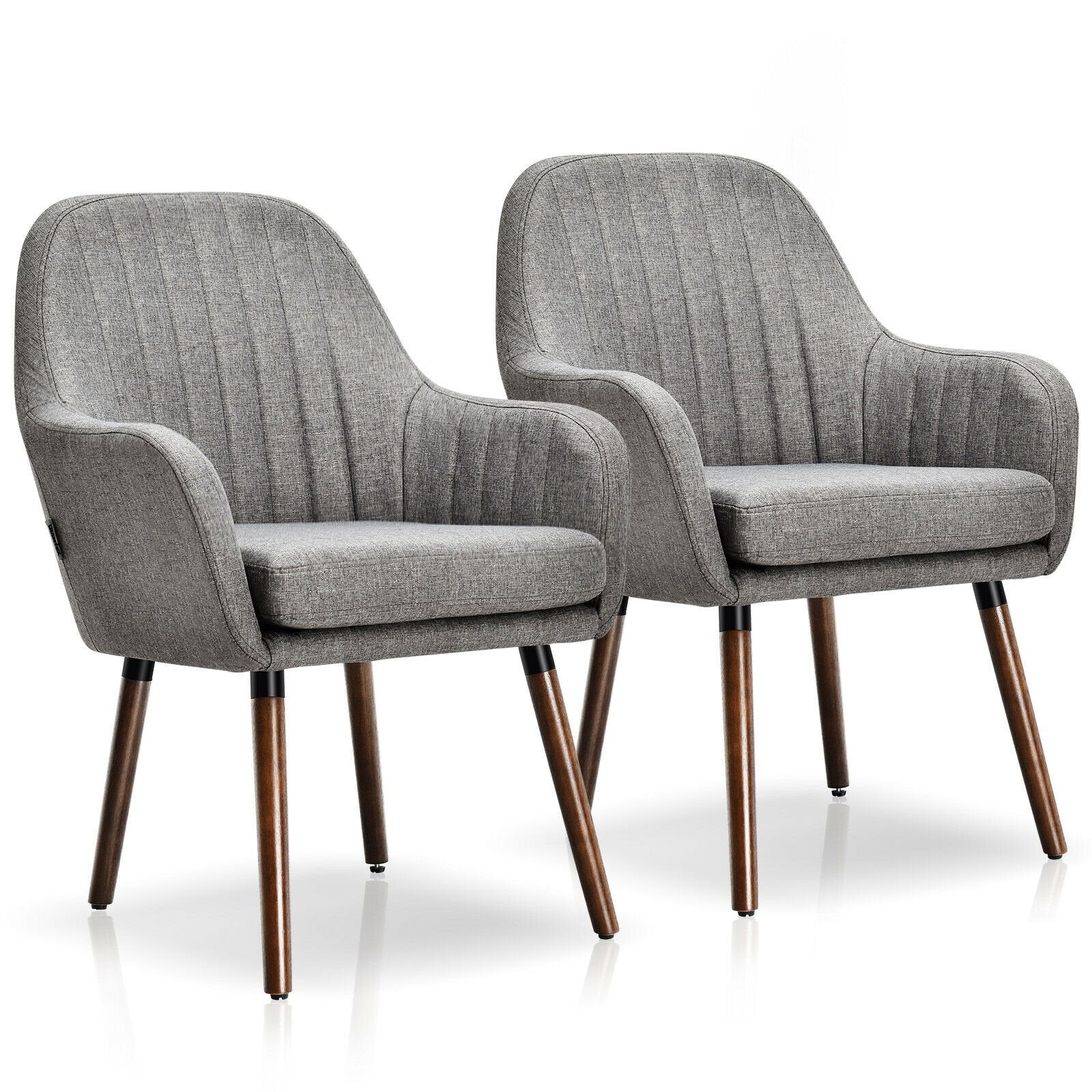 Set of 2 Fabric Upholstered Accent Chairs with Wooden Legs, Gray Accent Chairs   at Gallery Canada