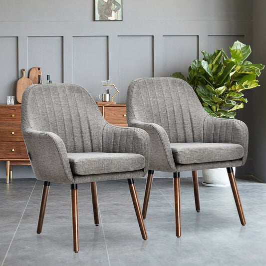 Set of 2 Fabric Upholstered Accent Chairs with Wooden Legs, Gray Accent Chairs   at Gallery Canada